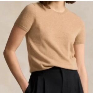 Denner Cashmere camel coloured short sleeve sweater. Sz S
